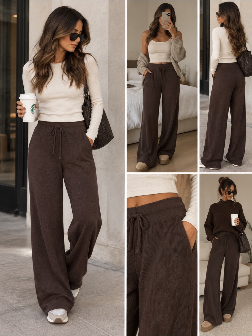 Uniqlo Brown Washable Knit Ribbed Pants